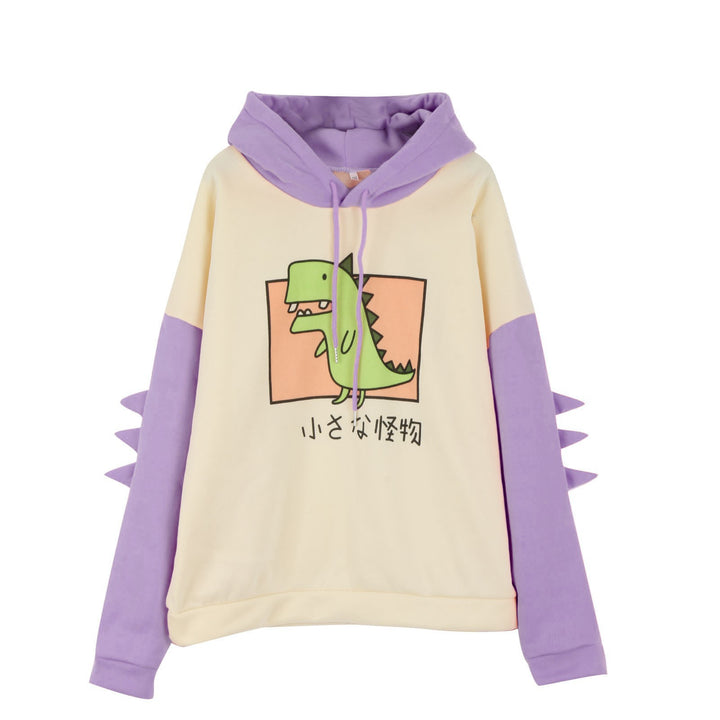 Women's Hooded Sweater with Three-Dimensional Back Details and Cute Dinosaur Print Mune Fashion
