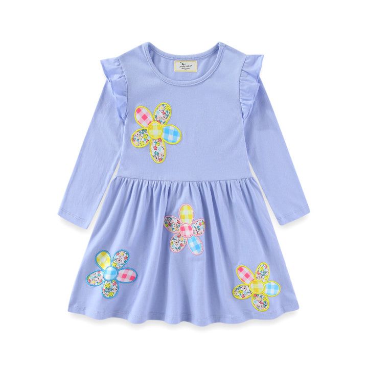 Girls Long Sleeve Dress with Floral Appliques Mune Fashion