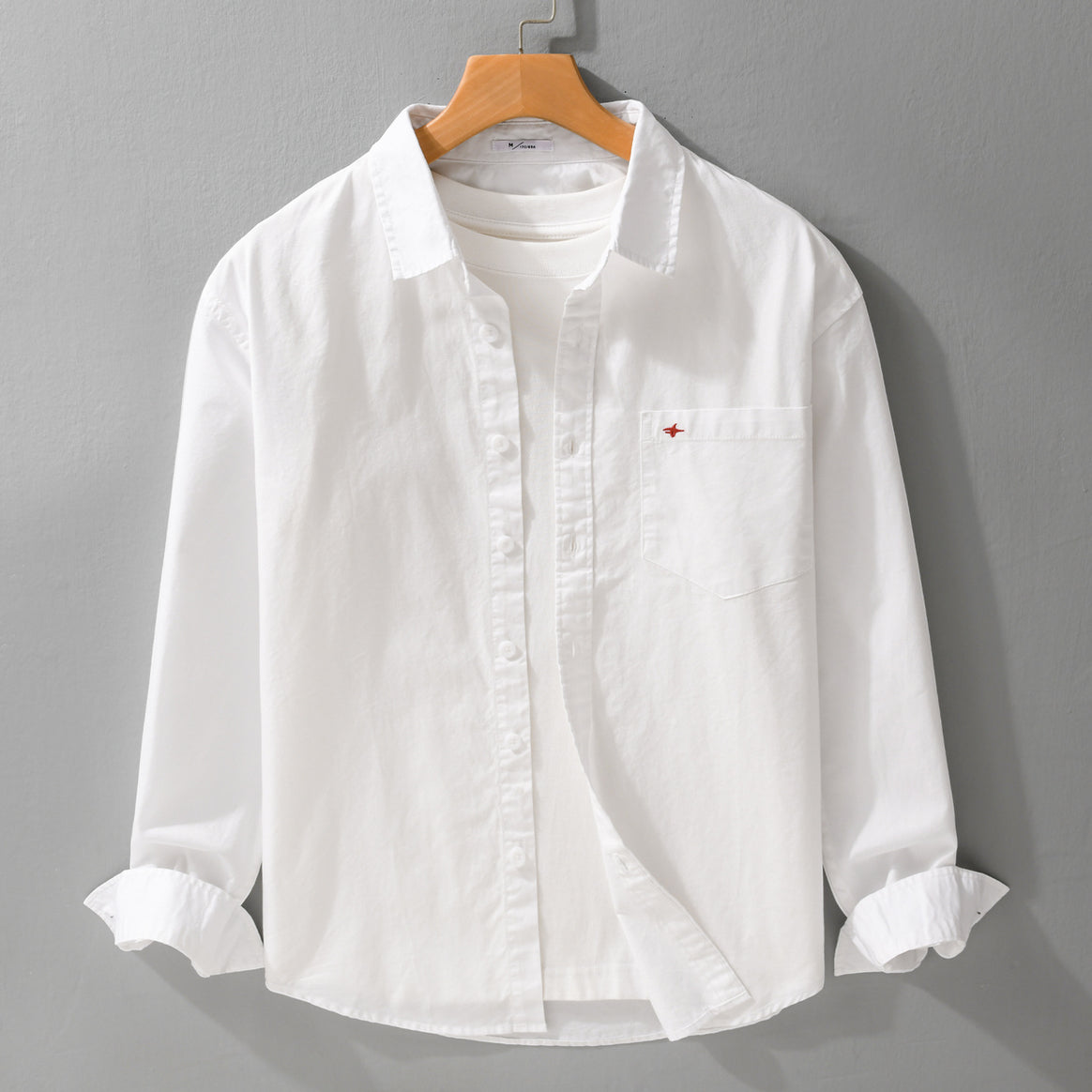 Men's lightweight cotton shirt in overshirt style with a Kent collar, chest pocket, and subtle mini embroidery Mune Fashion