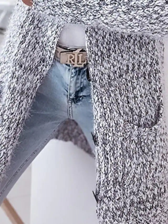 Women Longer Mélange Cozy Cardigan with Hood, Horn Button and Pockets Mune Fashion