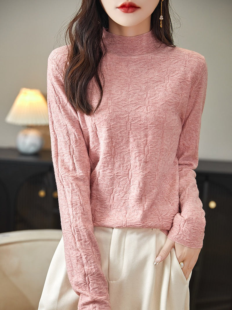 Women's Structured Fine Knit Long Sleeve with Stand-Up Collar and Boxy Silhouette Mune Fashion