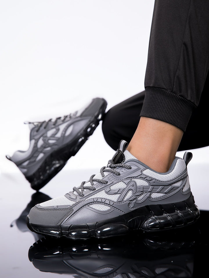 Men's Sporty Chunky Sneaker with Glossy Overlays and Cushioned Air Cushion Sole Mune Fashion