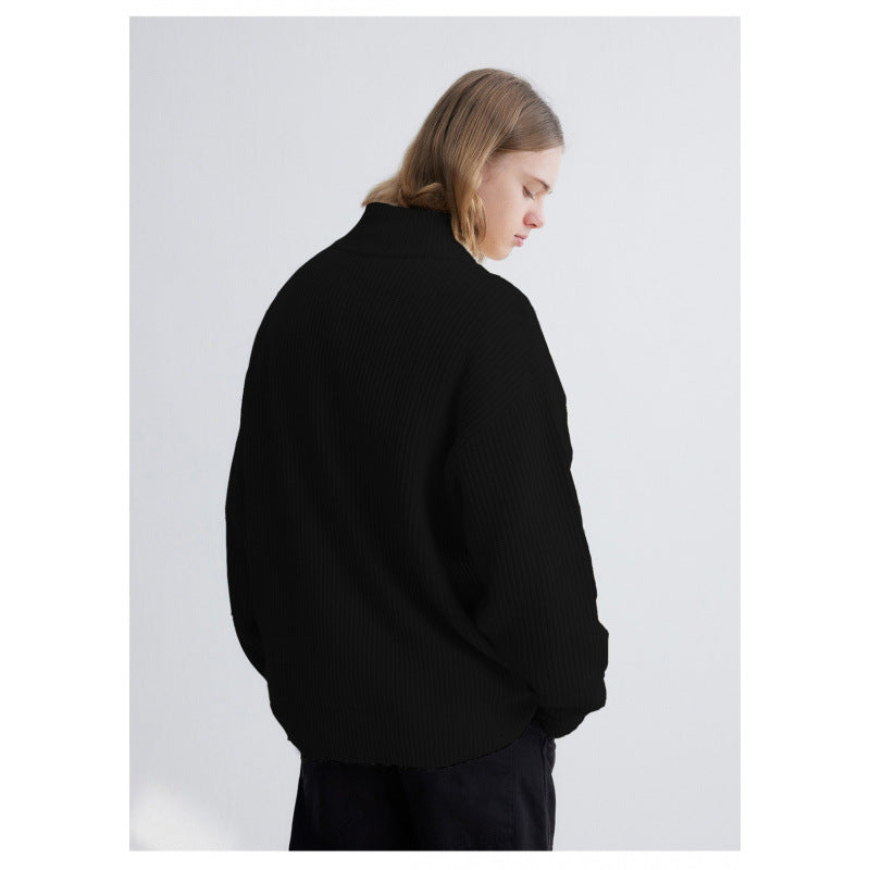 Men's Oversized Ribbed Half-Zip Sweater with Stand-Up Collar Mune Fashion