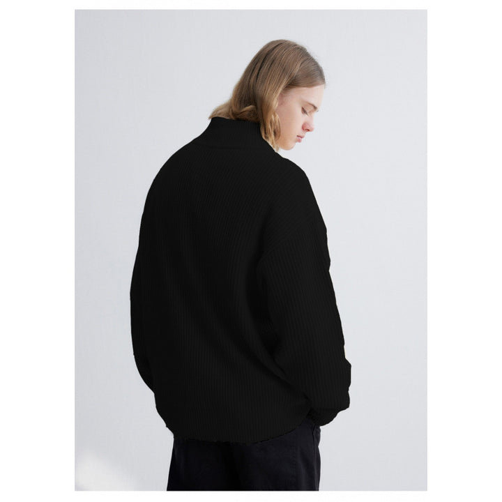 Men's Oversized Ribbed Half-Zip Sweater with Stand-Up Collar Mune Fashion