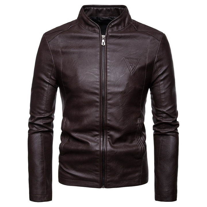 Men's Slim-Fit Faux Leather Jacket in Biker Style with Stand Collar and Front Zipper Mune Fashion
