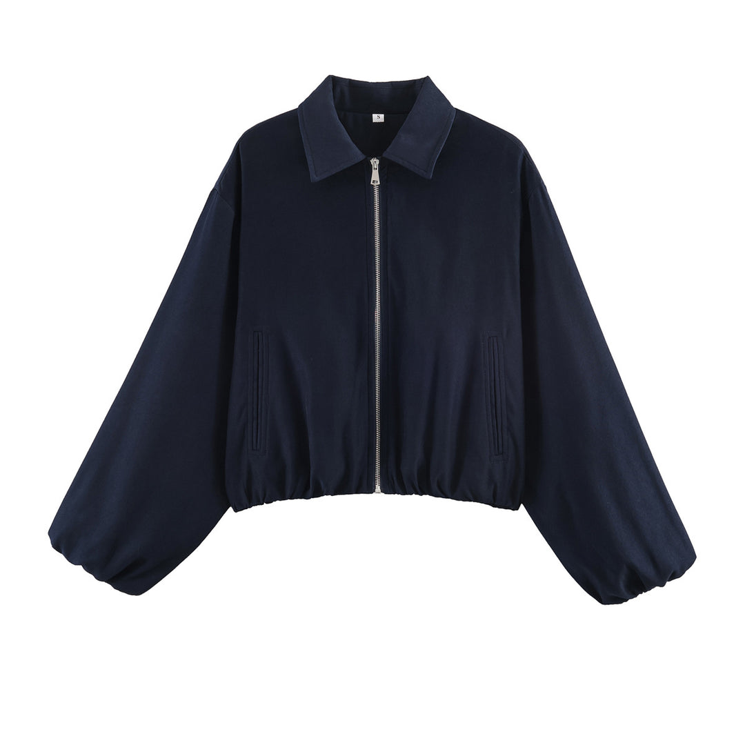 Women's short jacket in Harrington style with polka dot pattern, balloon sleeves, and elastic hem Mune Fashion