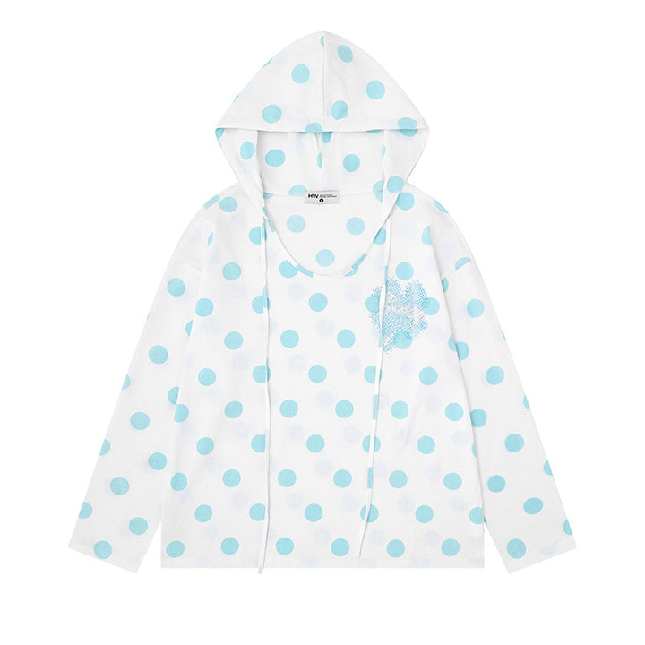 Women's lightweight hooded sweatshirt with all-over polka dot print, drawstring and relaxed fit Mune Fashion