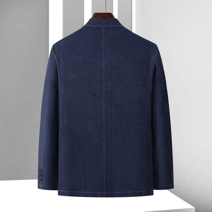 Men's Casual Denim Blazer with Patch Pockets and Light Stretch Mune Fashion