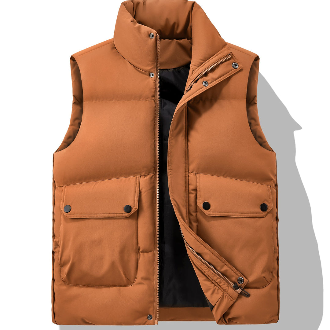 Men's Padded Quilted Vest with High Stand-Up Collar, Flap Pockets & Concealed Zipper Mune Fashion