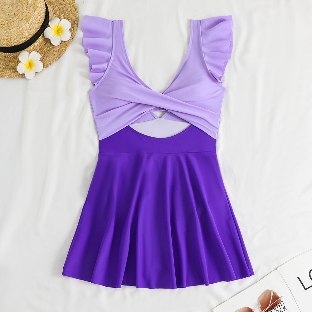 Women's swimsuit with floral ruffle design and skater-like skirt Mune Fashion