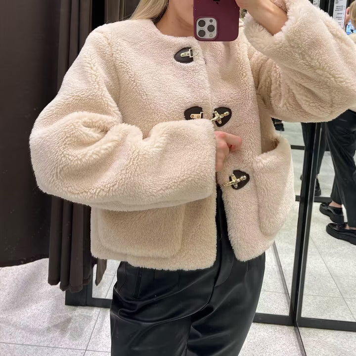 Women's teddy jacket with toggle fastenings and large patch pockets Mune Fashion