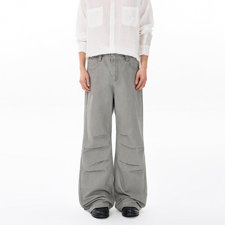 Men's Wide Relaxed Twill Pants with a Low Crotch, Floor-Length Silhouette, and Belt Loops Mune Fashion