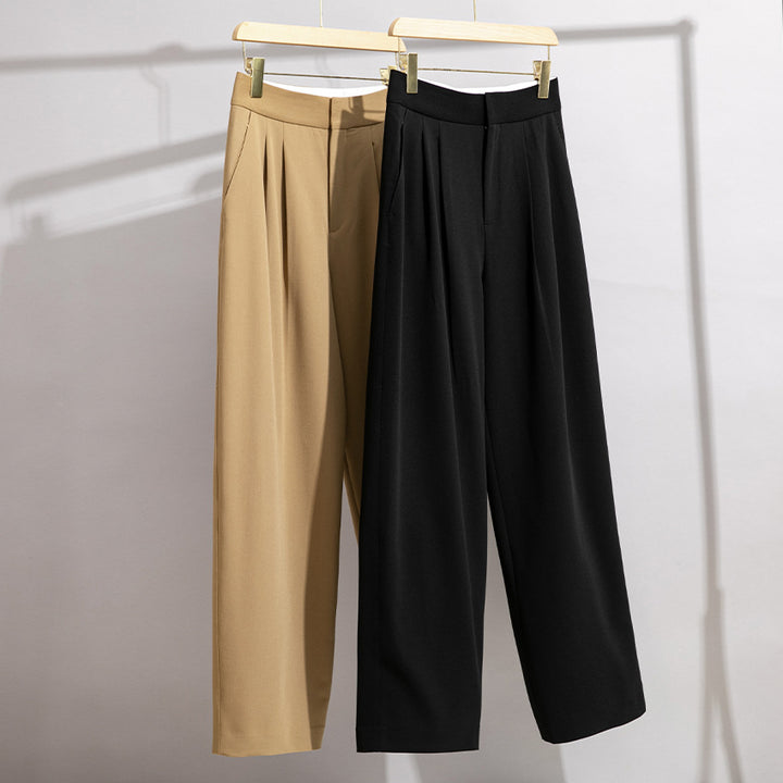 Women High-Waisted Pleated Cuff Pants with Wide Leg Mune Fashion