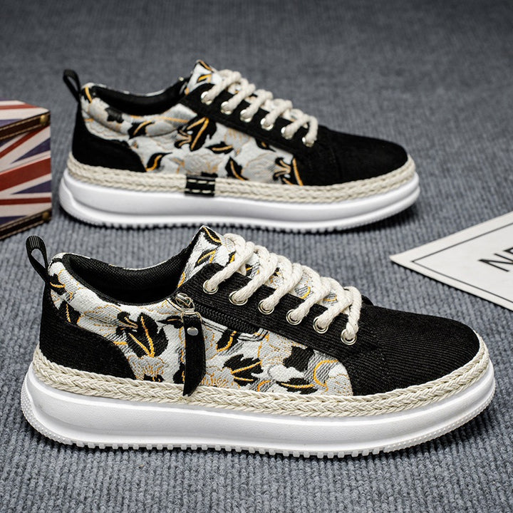 Women's embroidered espadrille platform sneakers with floral jacquard, braided cord sole, and cushioned inner lining Mune Fashion