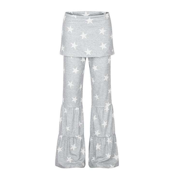 Ladies two-layer palazzo lounge pants with ruffle hems and star print Mune Fashion
