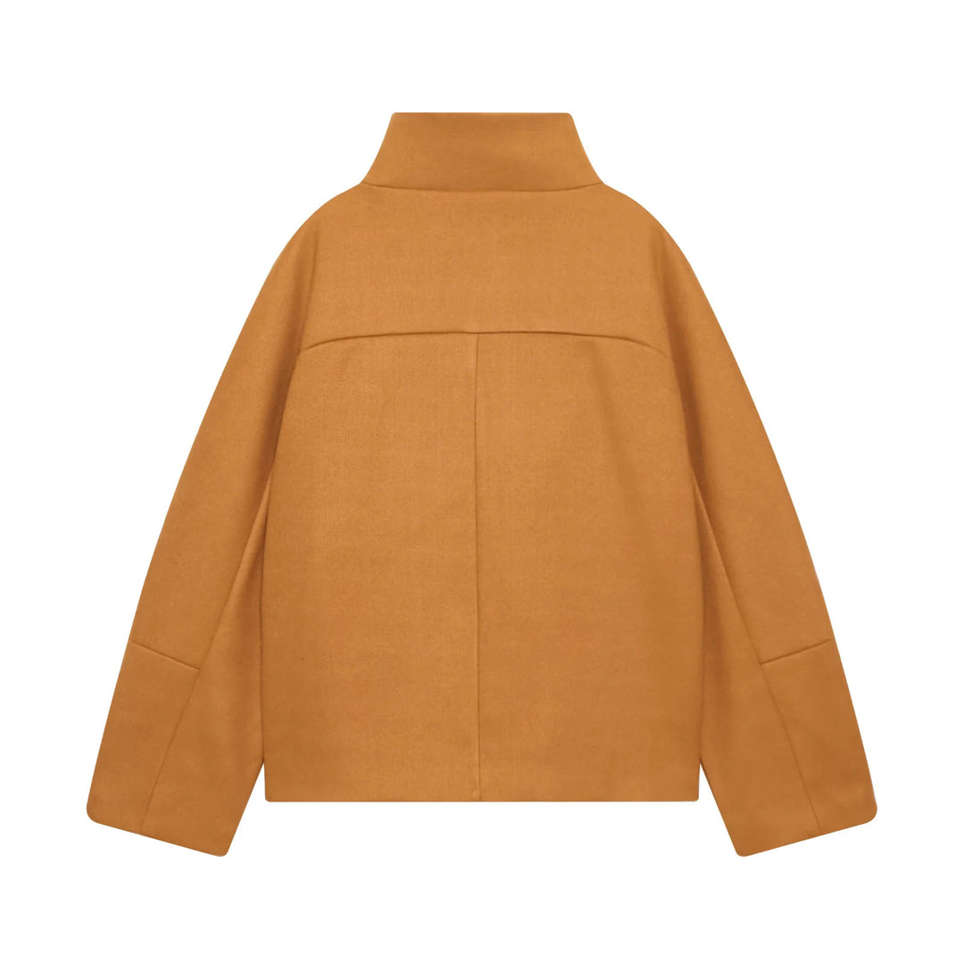 Women's trendy oversized wool blend jacket with high stand-up collar and large patch pockets Mune Fashion