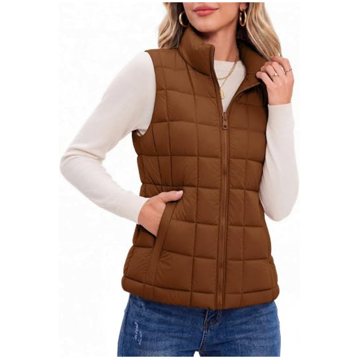 Women's quilted vest with high collar and zipper Mune Fashion