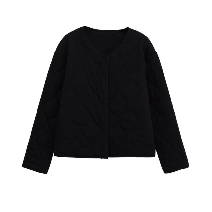 Ladies Quilted Short Jacket in Oversized Cut with Round Neck and Wave Stitching Mune Fashion