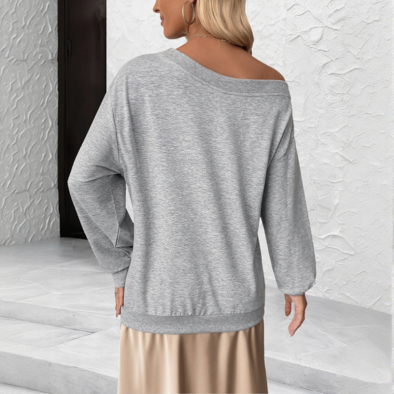 Women's Loose Off-Shoulder Sweatshirt with 3D Flower Appliqué and Dropped Shoulder