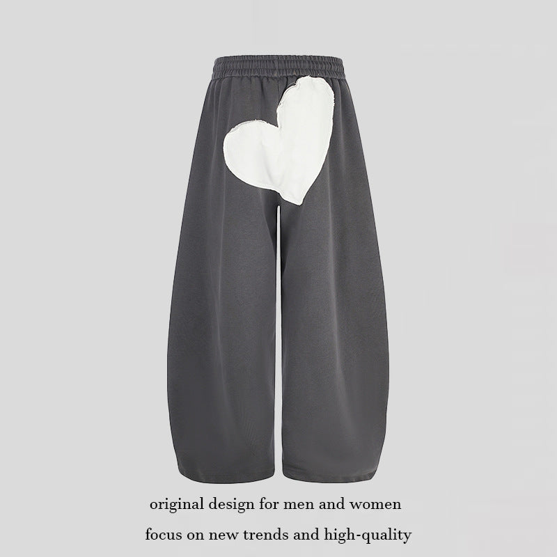 Women wide culotte sweatpants with elastic waistband and heart application Mune Fashion