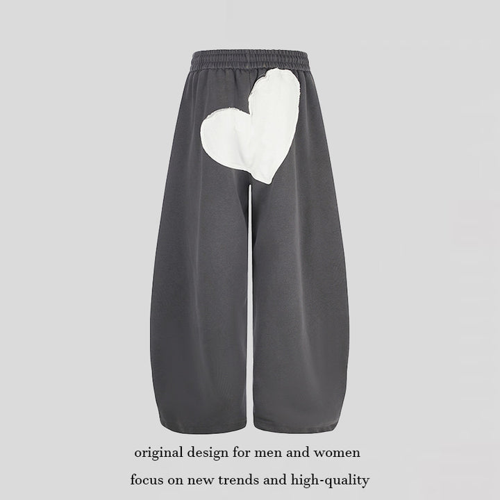 Women wide culotte sweatpants with elastic waistband and heart application Mune Fashion