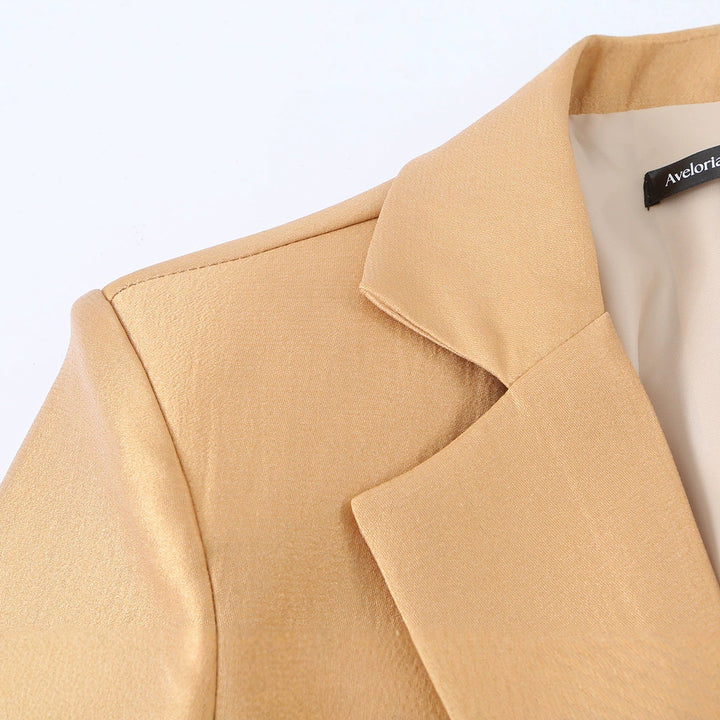 Ladies Tailored Satin Blazer with Drawstring, Revers Collar and Casual Silhouette Mune Fashion