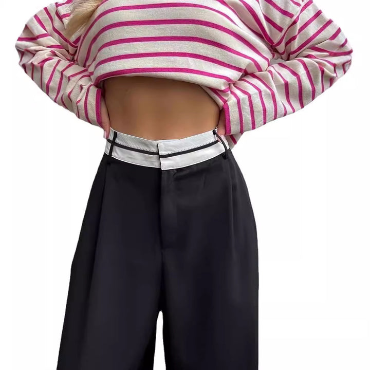 Women High-waisted wide pleated pants with contrast waistband Mune Fashion