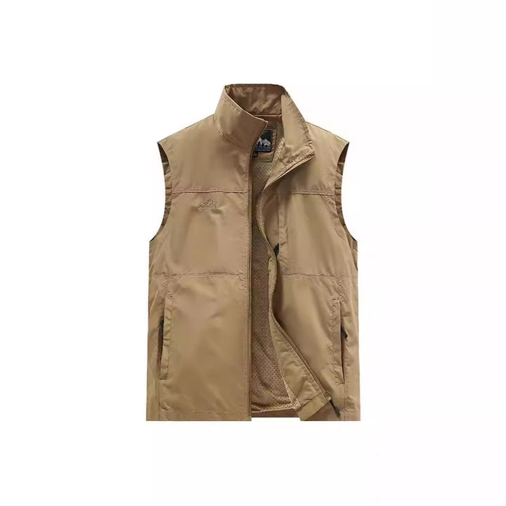Men's Lightweight Utility Vest with Mesh Lining, Zipper and High Stand Collar Mune Fashion