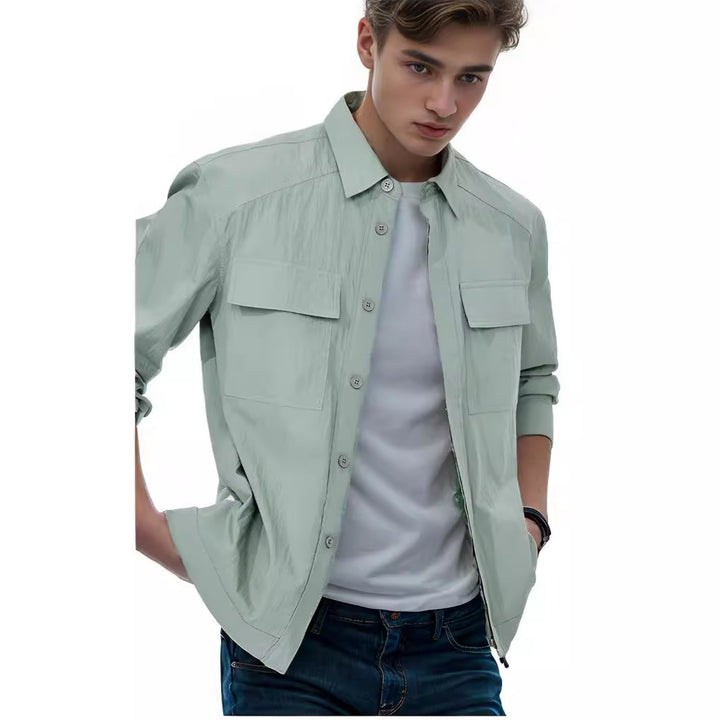 Men's Lightweight Field Overshirt with Patch Chest Pockets and Shirt Collar Mune Fashion