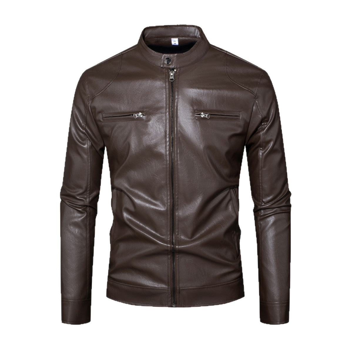 Men's Slim-Fit Biker Style Leather Jacket with Stand-up Collar, Zipper Pockets and Soft Lamb Nappa Mune Fashion