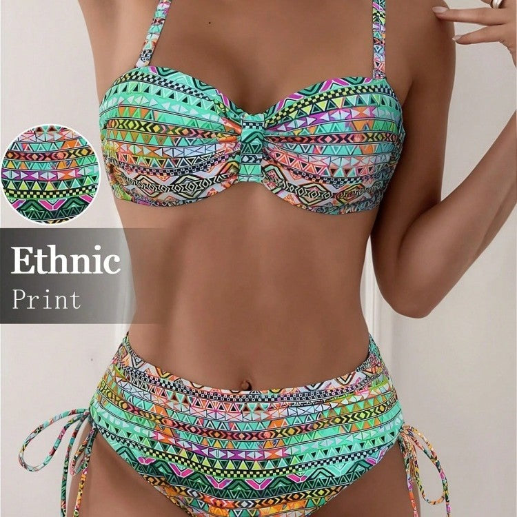 Women’s Bikini Set with Ethnic Print and Adjustable Straps Mune Fashion