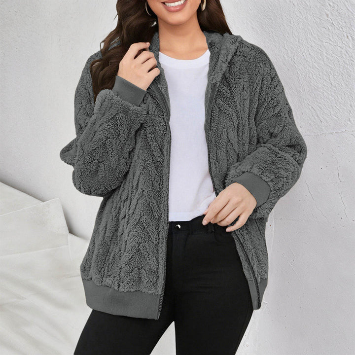 Women's Hooded Teddy Jacket with Zipper, Soft Plush and Elastic Cuff Mune Fashion