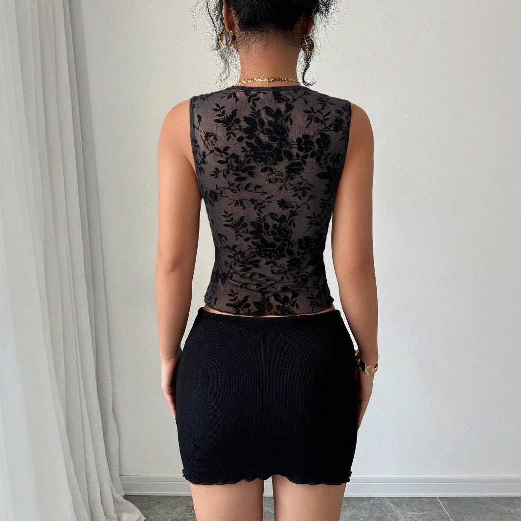 Women nan form-fitting lace body with deep V-neckline, floral velvet texture, and tulle trim Mune Fashion