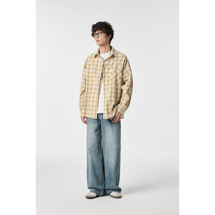 Unisex Oversize Check Shirt Jacket made of lightweight cotton blend with a patch chest pocket Mune Fashion