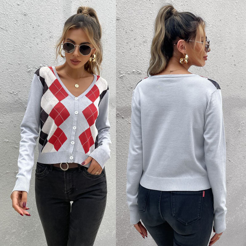 Women Elegant Knit Cardigan with Diamond Pattern Mune Fashion