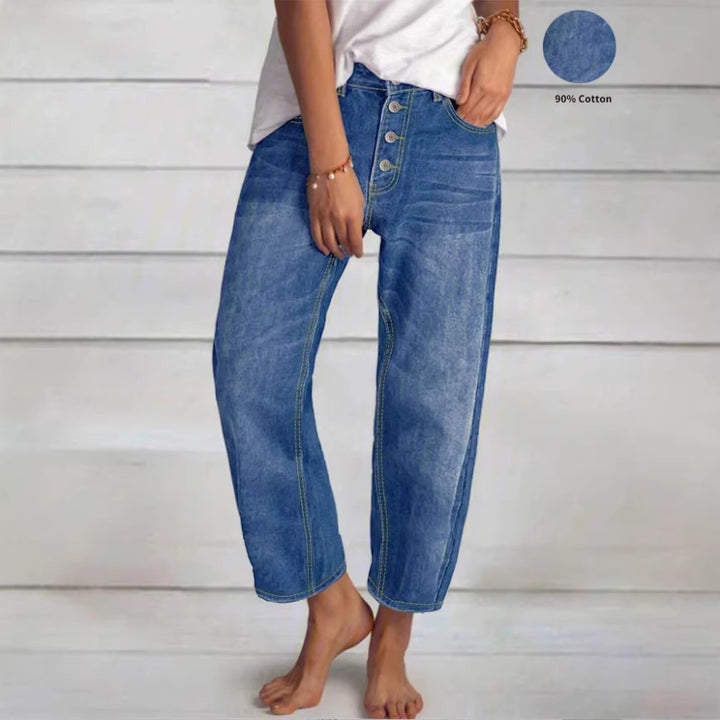 Women High-Waisted Cropped Jeans with Wide Straight-Leg Fit Mune Fashion