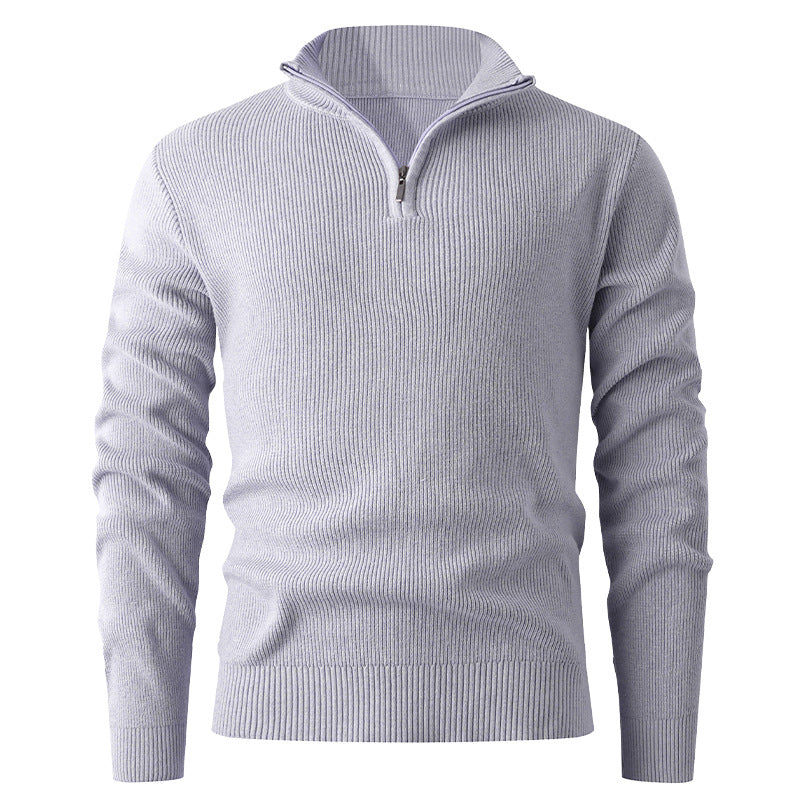 Men's nan Slim-Fit Half-Zip Knit Sweater made of Merino Cotton Blend with Reinforced Stand-up Collar Mune Fashion