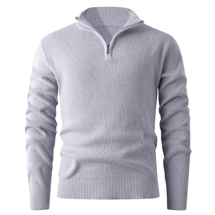 Men's nan Slim-Fit Half-Zip Knit Sweater made of Merino Cotton Blend with Reinforced Stand-up Collar Mune Fashion