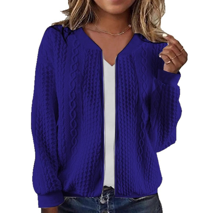 Women's knitted bomber jacket with zipper and cable pattern Drune