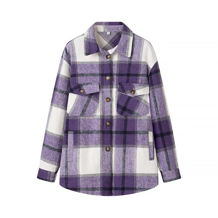 Women's Checked Transition Shacket made of soft Flannel with Attached Chest Pockets Mune Fashion