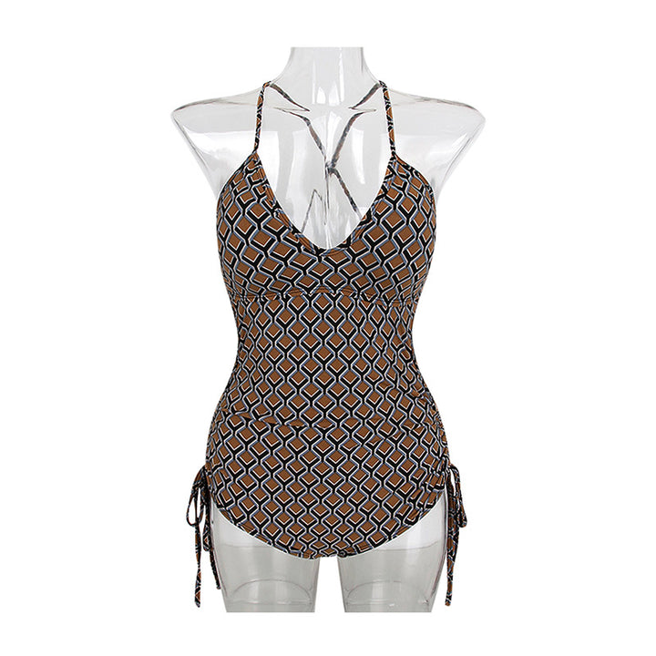 Women's One-Piece Swimsuit with Adjustable Lace Detail and Geometric Design Mune Fashion