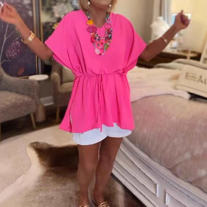 Women's loose falling tunic with adjustable drawstring and asymmetrical pointed hem Mune Fashion