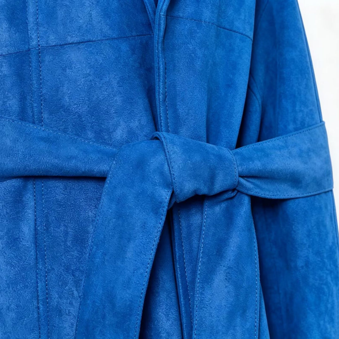 Women's short jacket in kimono style made of velour look with shawl collar and tie belt Mune Fashion