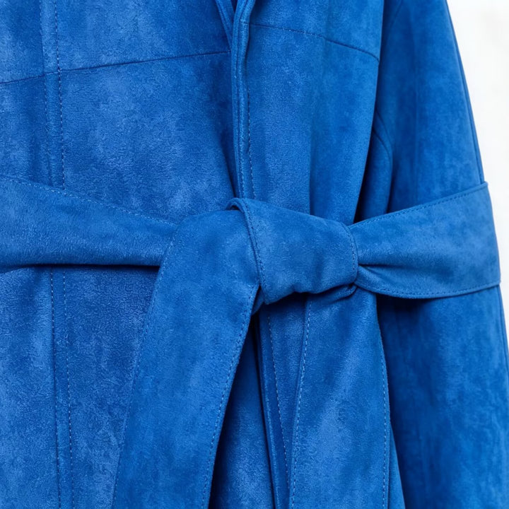 Women's short jacket in kimono style made of velour look with shawl collar and tie belt Mune Fashion
