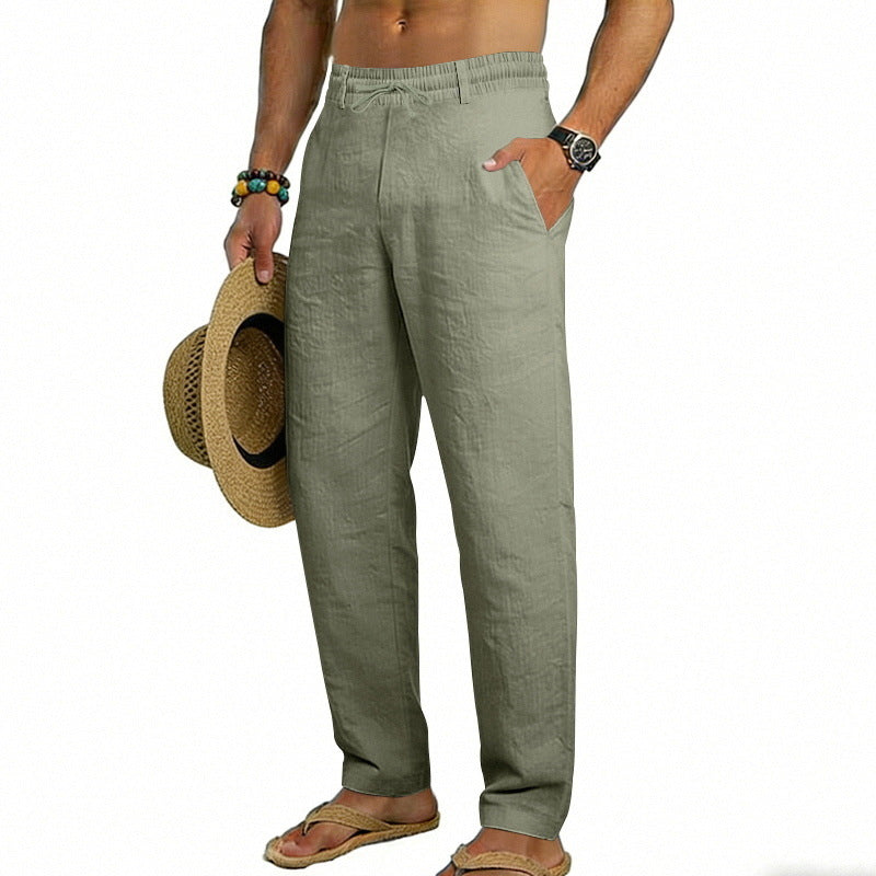 Men's airy linen relaxed pants with elastic comfort waistband and straight leg Mune Fashion