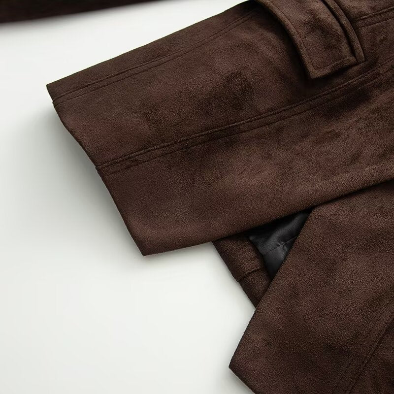 Women's Tailored Suede Blazer with Notched Collar and Flap Pockets Mune Fashion