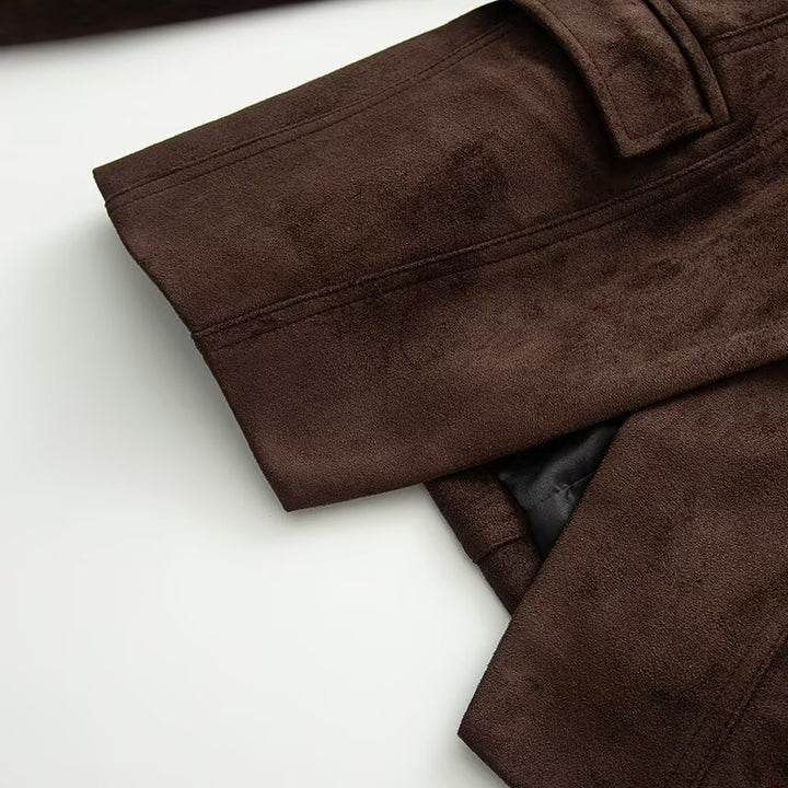 Women's Tailored Suede Blazer with Notched Collar and Flap Pockets Mune Fashion
