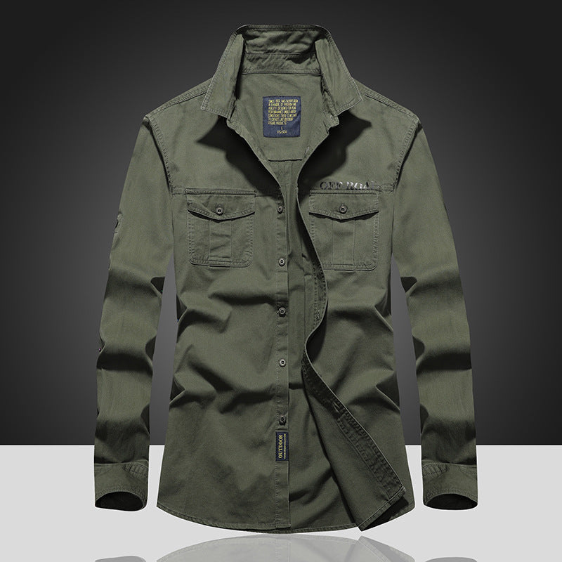 Men's Long Utility Shirt with Chest Flap Pockets, Button Front and OFF-ROAD Logo Mune Fashion