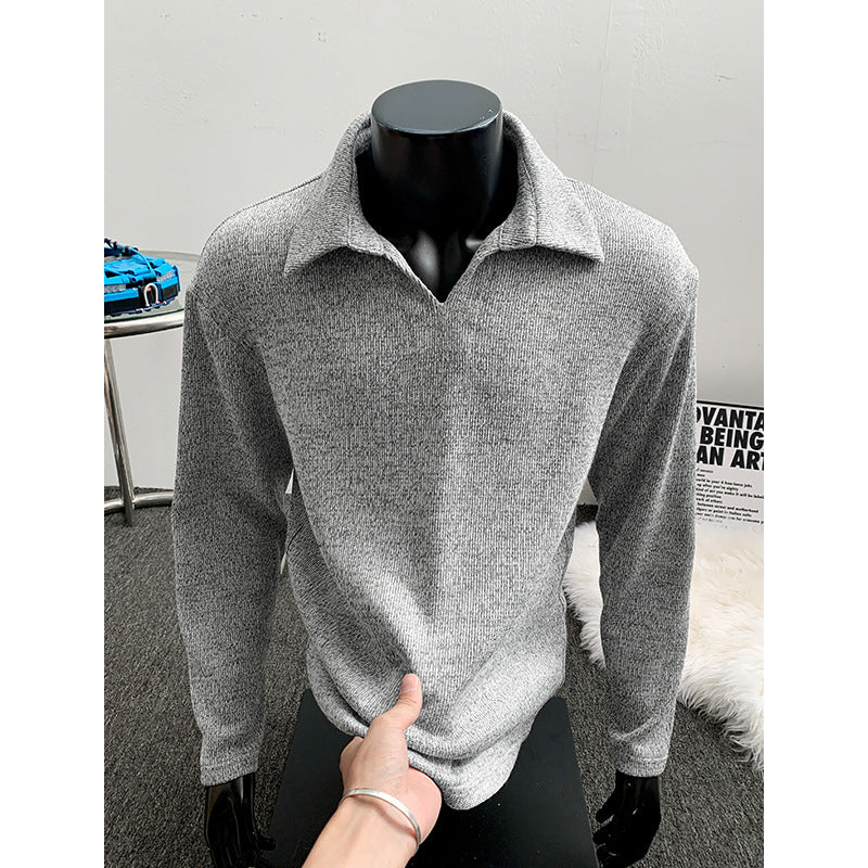 Men's fine-knit polo sweater with open lapel collar and light structure Mune Fashion
