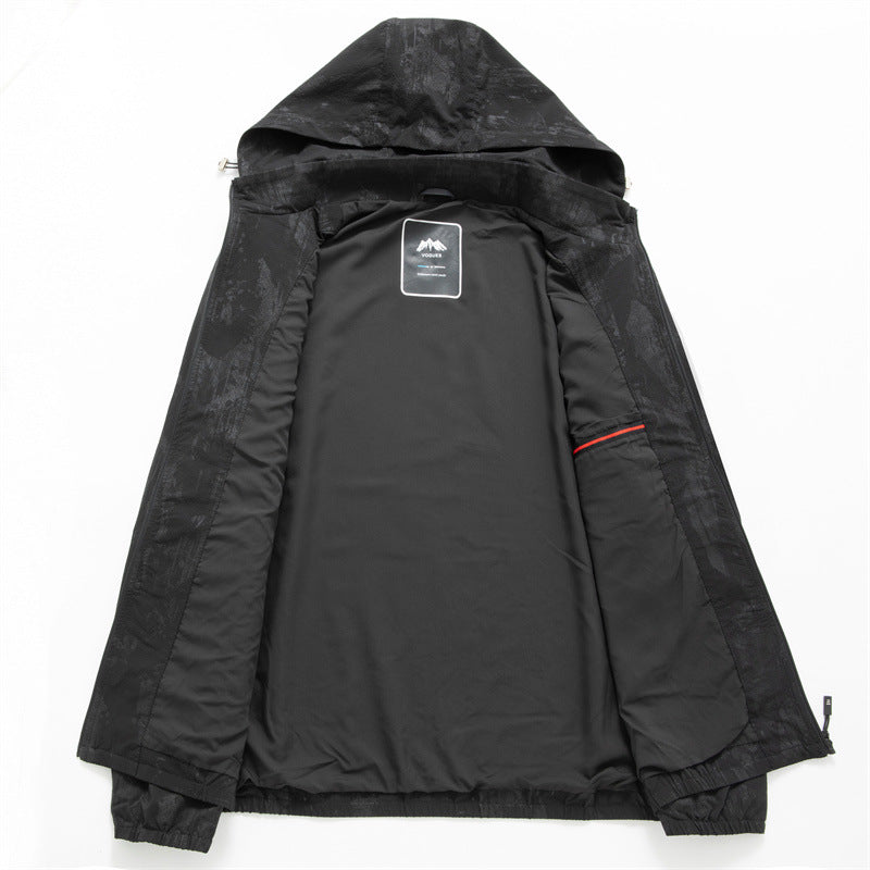 Men's Lightweight Water-Repellent Hooded Jacket with Subtle Camouflage Pattern and Zipper Pockets Mune Fashion